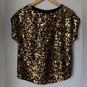 The Limited Short Sleeve Gold and Black Blouse Women’s Size XS Gold Sequins